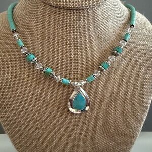 Southwestern Boma Heshi Turquoise Sterling Silver Pendant Necklace VTG🔥